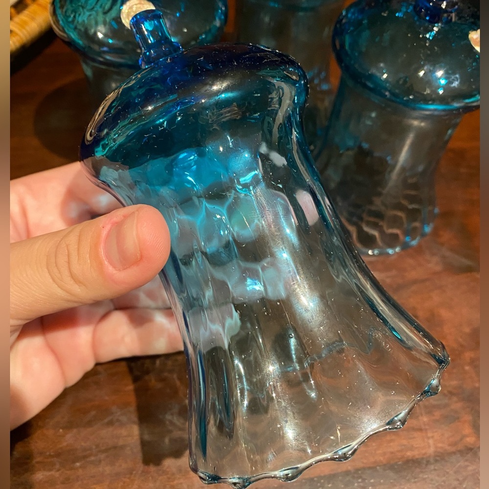 RARE VINTAGE HOMCO Italian Honeycomb Votive Candle Holders Blue Glassware - Picture 2 of 5